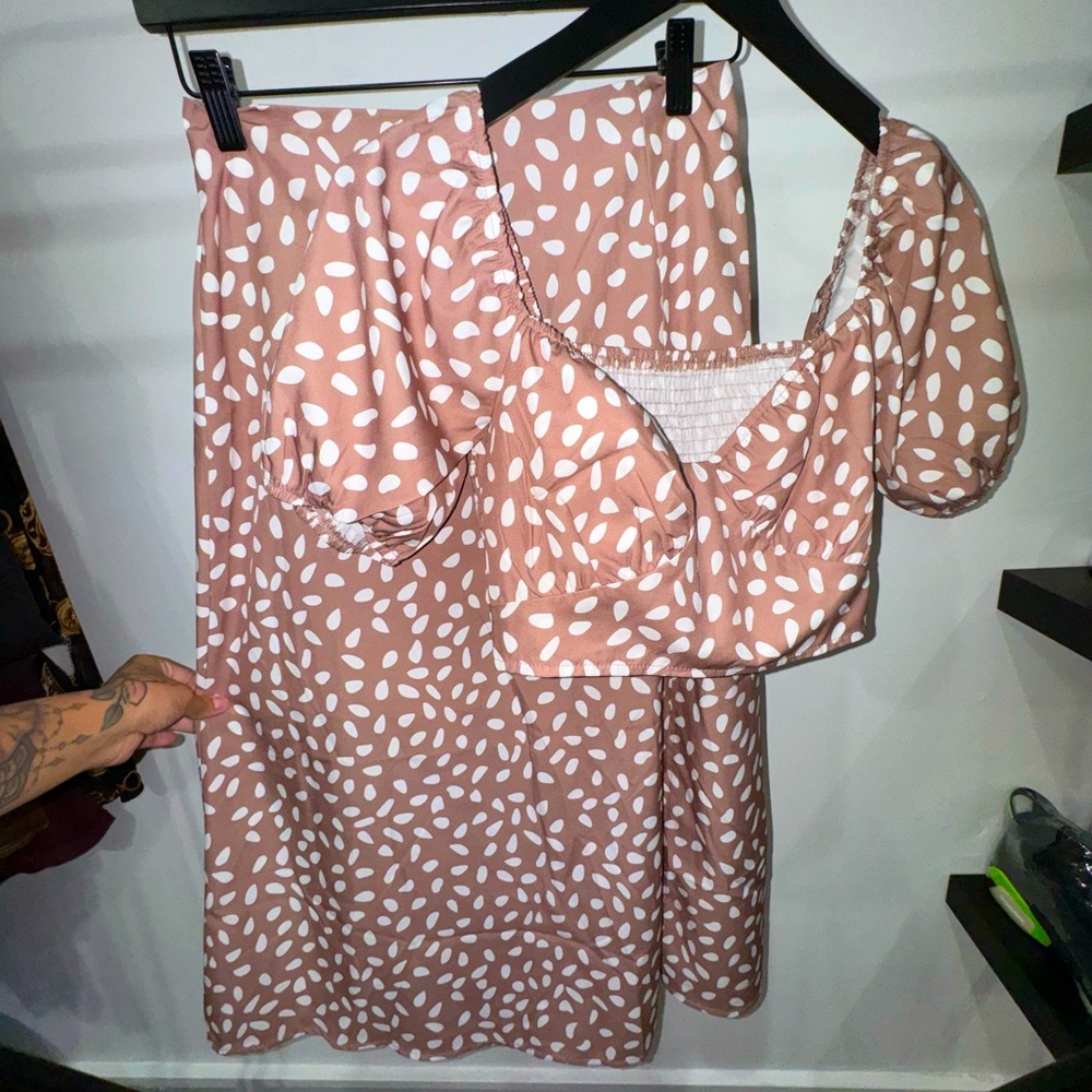Brown and white two-piece